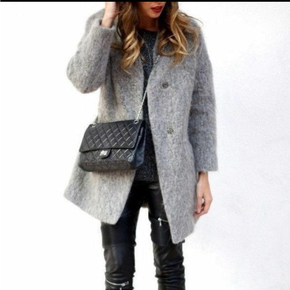 Zara Women’s Collarless Structured Alpaca Mohair Coat Jacket Small